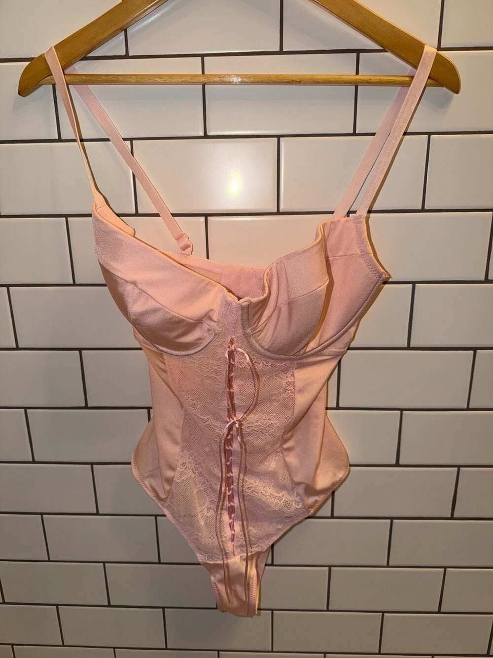 Adore Me Pink Lace-Up Corset Bodysuit Size 32DDD